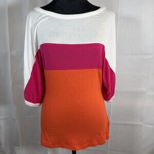 Bebe Blouse Womens Small Multicolor Colorblock Boat Neck Dolman Tunic 3/4 Sleeve